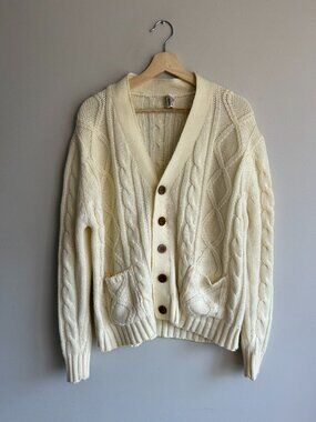 Vintage Sears Chunky Cable Knit Cardigan | Men's 46 (Fits L/XL)